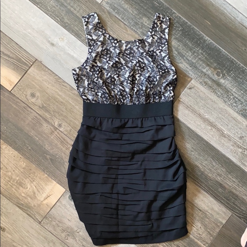 Express ivory and black lace dress